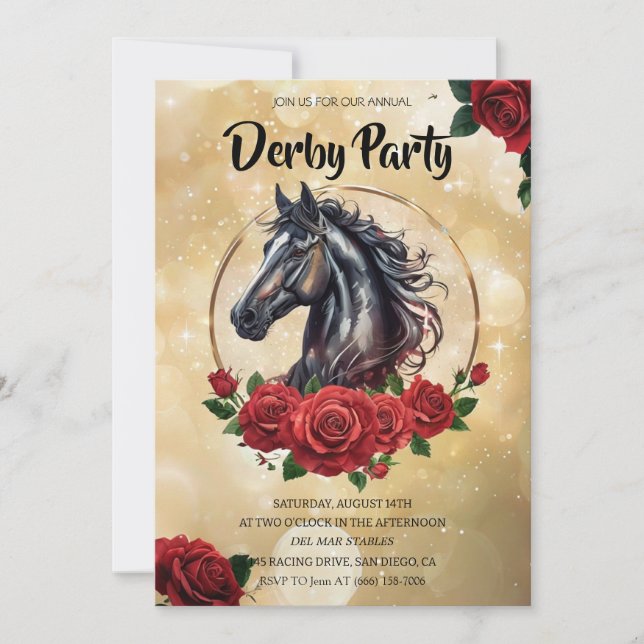 Convite Elegant Derby Party Invitation with Roses and Hors (Frente)