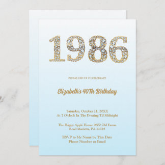 Convite Elegant Diamond Year 1986 40th Birthday Party