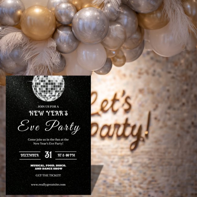 Convite Elegant Disco Ball New Year’s Eve Party Invitation (Criador carregado)