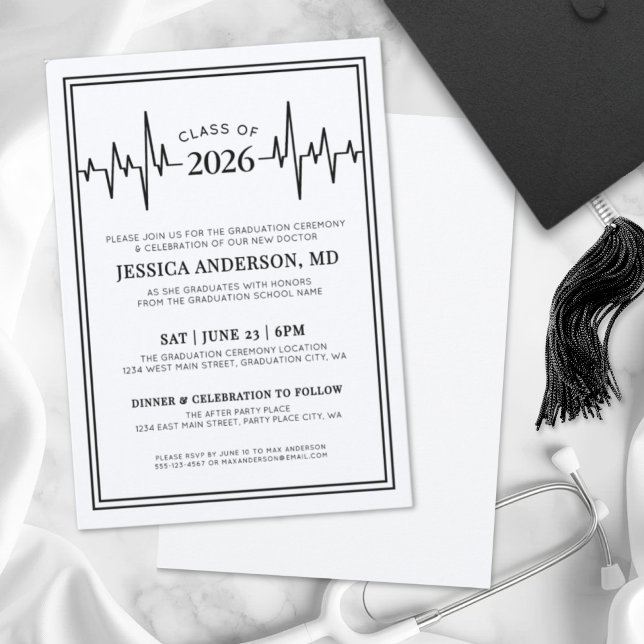 Convite Elegant Doctor Medical Nursing School Graduation (Elegant Doctor Medical Nursing School Graduation Invitation)