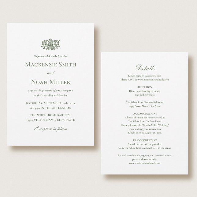 Convite Elegant Double-sided Wedding Invitation Green (Criador carregado)