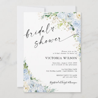 Convite Elegant Dusty Blue Bridal Shower Invitation