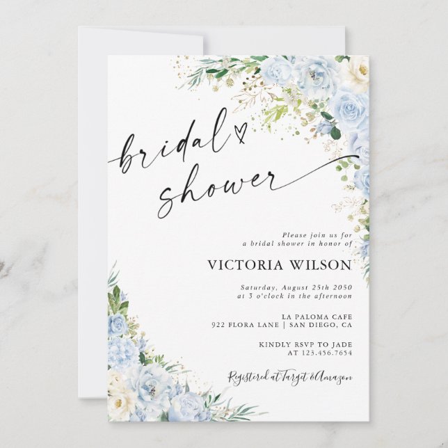 Convite Elegant Dusty Blue Bridal Shower Invitation (Frente)