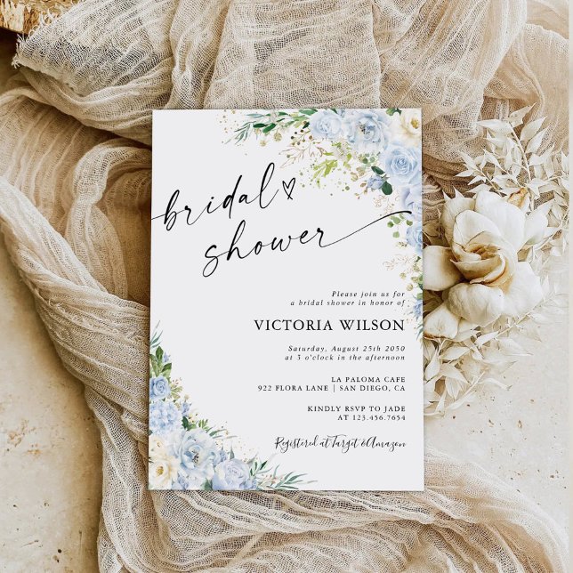 Convite Elegant Dusty Blue Bridal Shower Invitation (Criador carregado)