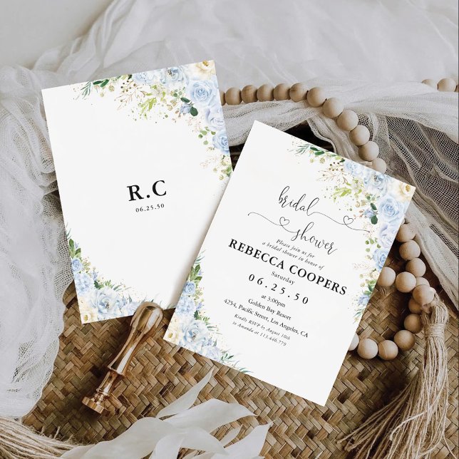 Convite Elegant Dusty Blue Bridal Shower Invitation (Criador carregado)