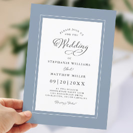 Convite Elegant Dusty Blue Chic Modern Calligraphy Wedding