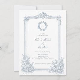 Convite Elegant Dusty Blue Floral Border Wedding Photo 