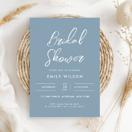 Convite Elegant Dusty Blue Script Typography Bridal Shower