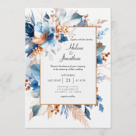 Convite Elegant Dusty Blue Silver Terracotta Boho Wedding