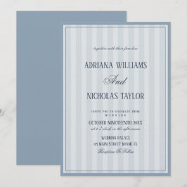 Convite Elegant Dusty Blue Striped Wedding