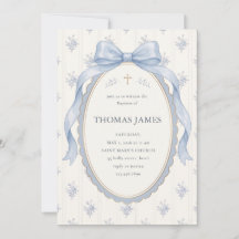Elegant Dusty Blue Toile Ribbon Bow Baptism