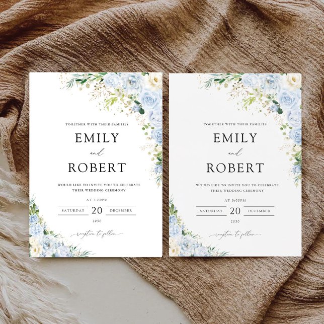 Convite Elegant Dusty Blue Wedding Invitation (Criador carregado)