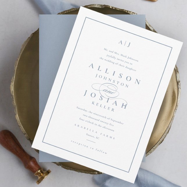 Convite Elegant Dusty Blue Wedding Invitation (Criador carregado)