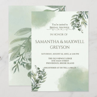 Convite Elegant Dusty Green Script Classic Bridal Shower 