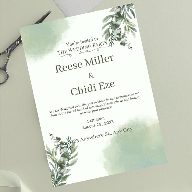 Convite Elegant Dusty Green Script Classic Wedding  (Criador carregado)