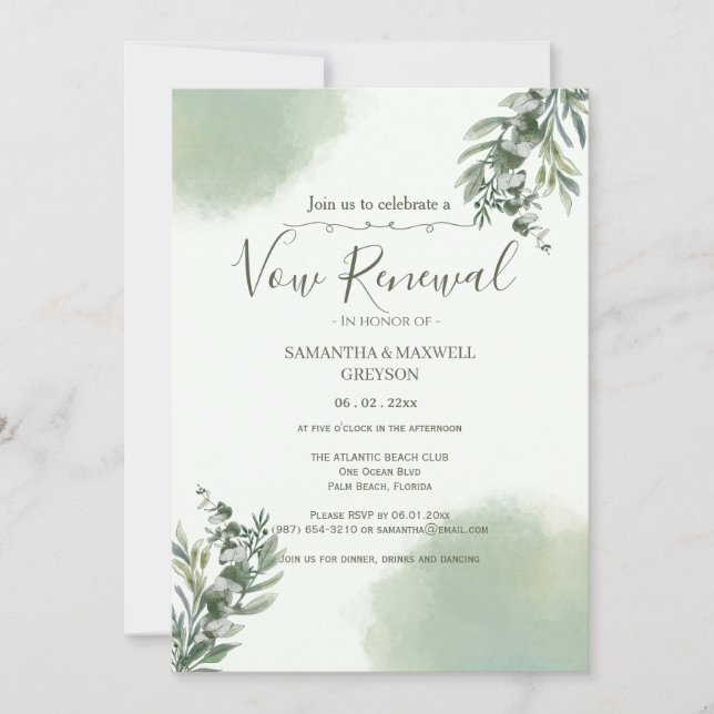Convite Elegant Dusty Green Script Vow Renewal Invitation (Frente)