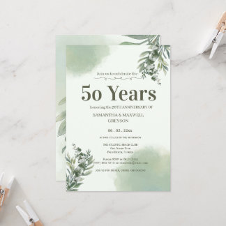 Convite Elegant Dusty Green Script Wedding Anniversary 