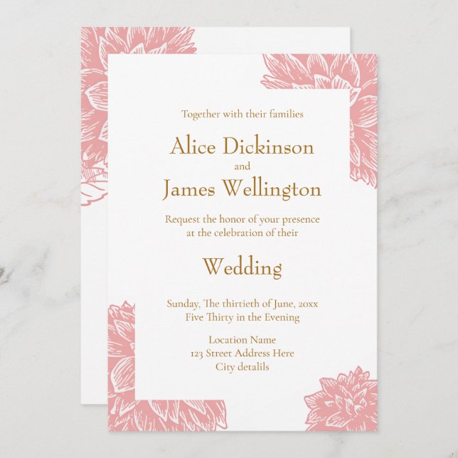 Convite Elegant Dusty Pink and Gold Floral Wedding (Frente/Verso)