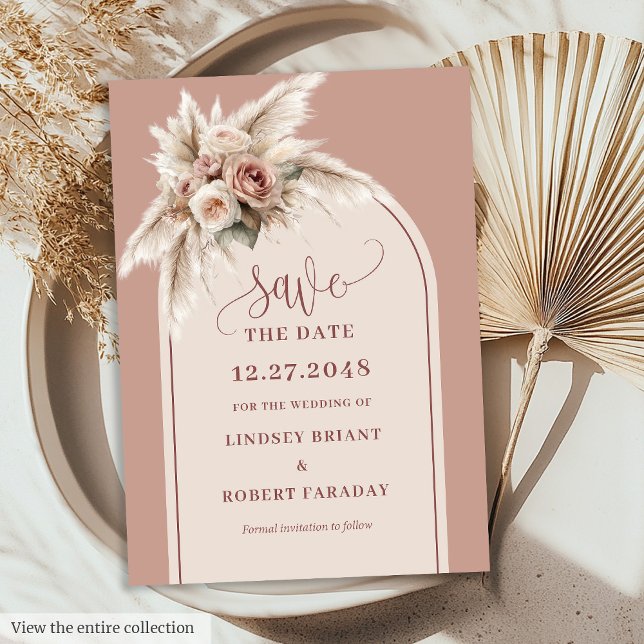 Convite Elegant Dusty Pink Boho Floral Save the Date Card (Elegant Dusty Pink Boho Floral Save the Date Card)