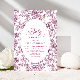 Convite Elegant Dusty Pink Toile Roses Baby Shower Invitе
