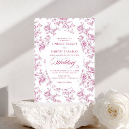 Convite Elegant Dusty Pink Toile Roses Wedding Invitation