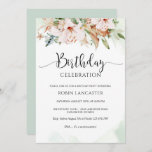 Convite  Elegant Dusty Rose and Green Floral Birthday<br><div class="desc">Gorgeous birthday celebration/ brunch /party/ dinner party invitation with beautiful soft sage green watercolor stains and watercolor floral border encasing your details. "Birthday" in modern hand written calligraphy. Floral in a beautiful blend of dusty rose, blush, beige, terracotta, rust., orange, green and a hint of blue hues. Ability to add...</div>