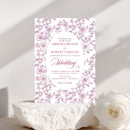 Convite Elegant Dusty Rose Floral Toile Wedding Invitation