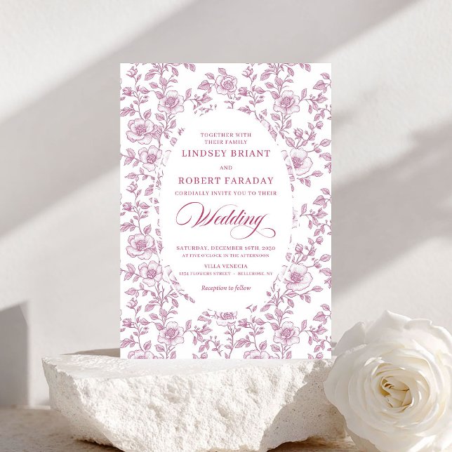 Convite Elegant Dusty Rose Floral Toile Wedding Invitation (Elegant Dusty Rose Floral Toile Wedding Invitation)