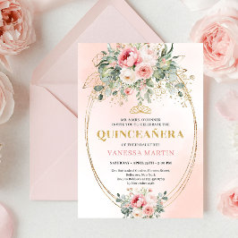 Convite Elegant Dusty Rose Greenery Quinceañera Card