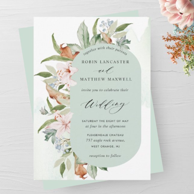Convite Elegant Earthy Blooms, Sage Green Oval Wedding (Criador carregado)