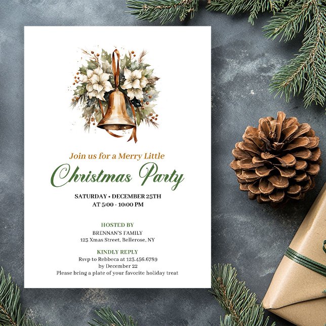 Convite Elegant Earthy Colors Christmas Bell Invitation (Elegant Earthy Colors Christmas Tree Invitation)