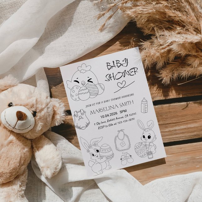 Convite Elegant Easter Line Art Baby Shower Party (Criador carregado)