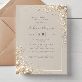 Convite Elegant Editable Cream Seed Pearl Bridal Shower