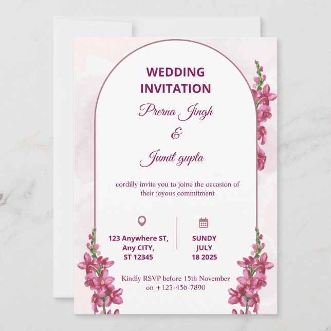 Convite Elegant Editable Wedding Invitation | Modern Flora (Frente)