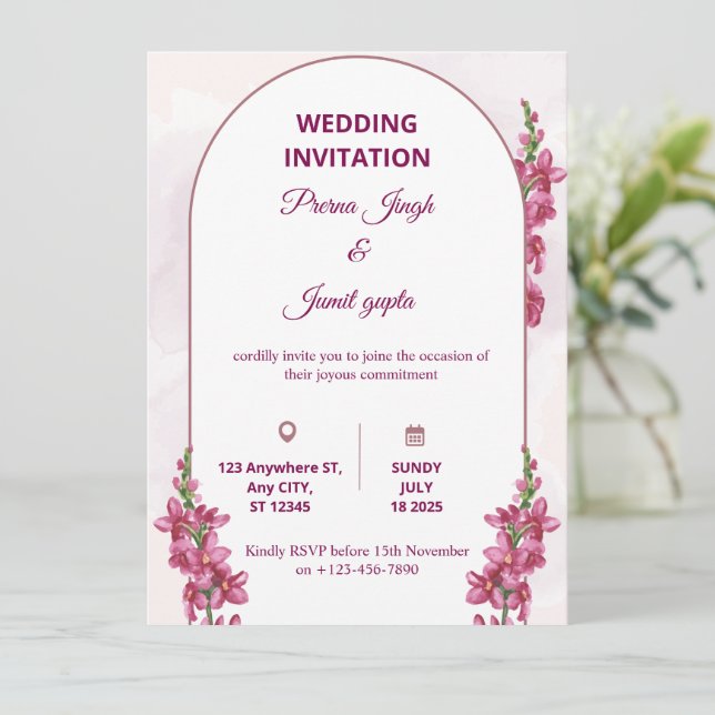 Convite Elegant Editable Wedding Invitation | Modern Flora (Em pé/Frente)