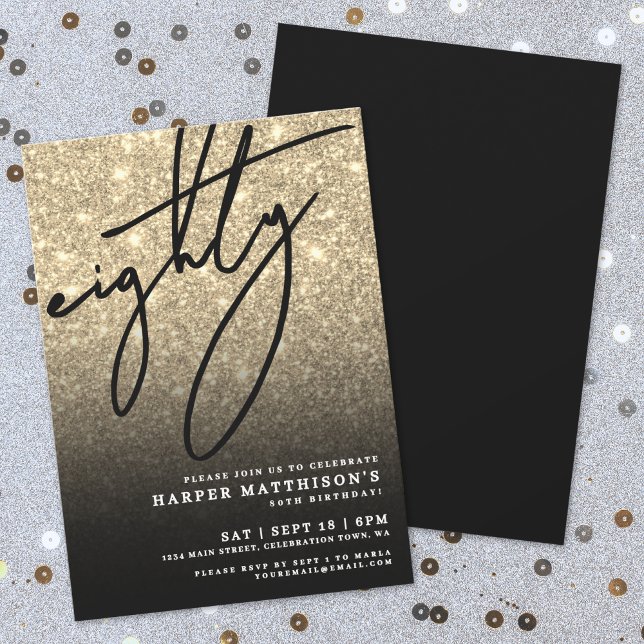 Convite Elegant Eighty Gold 80th Birthday Party (Elegant Eighty Gold 80th Birthday Party Invitation)