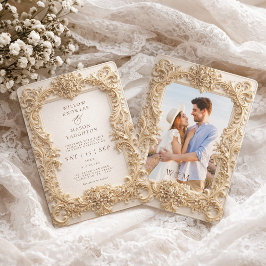 Convite Elegant Embossed Style Frame Baroque Wedding