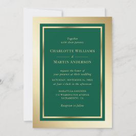 Convite Elegant Emerald Green and Gold Wedding