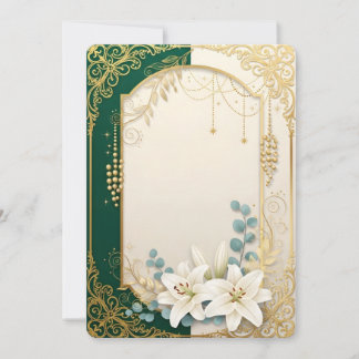 Convite Elegant Emerald Green & Gold Lily Wedding Invitati