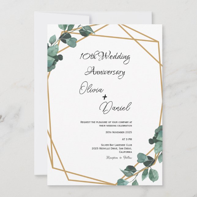 Convite Elegant Emerald Leaf Wedding Anniversary  (Frente)