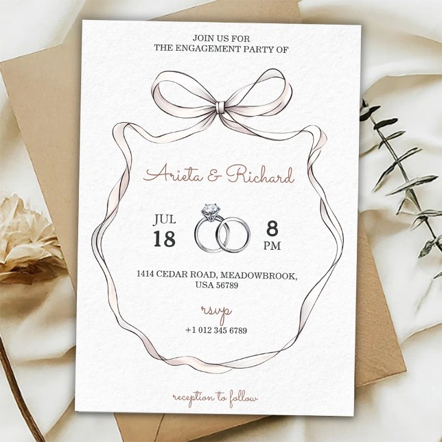 Convite Elegant engagement party invitation with a bow (Criador carregado)