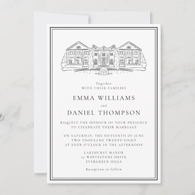Convite Elegant Estate Illustration Wedding Invitation (Frente)