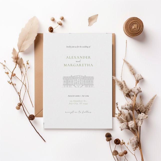 Convite Elegant Estate Illustration Wedding Invitation (Criador carregado)