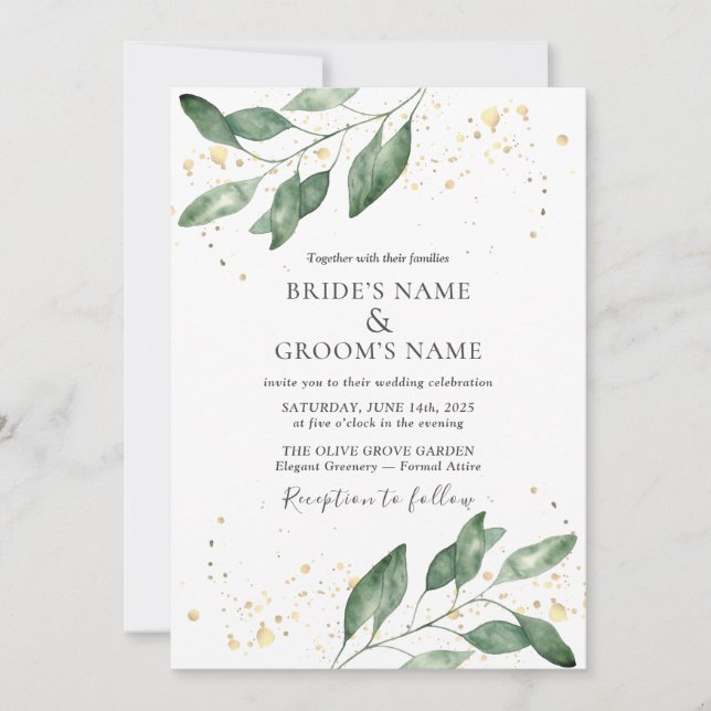 Convite Elegant Eucalyptus Gold Wedding Invitation (Frente)