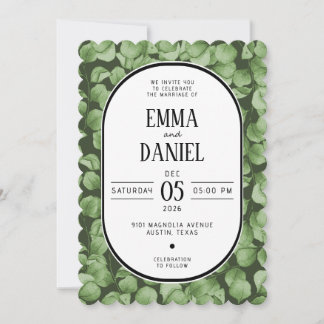 Convite Elegant Eucalyptus Green Leaves Wedding Invitation