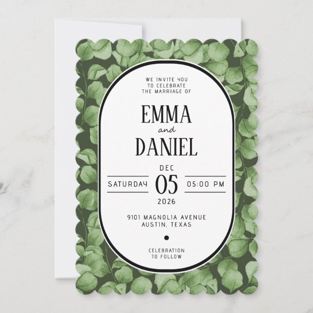 Convite Elegant Eucalyptus Green Leaves Wedding Invitation (Frente)