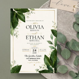 Convite Elegant Eucalyptus Greenery and Gold Accents