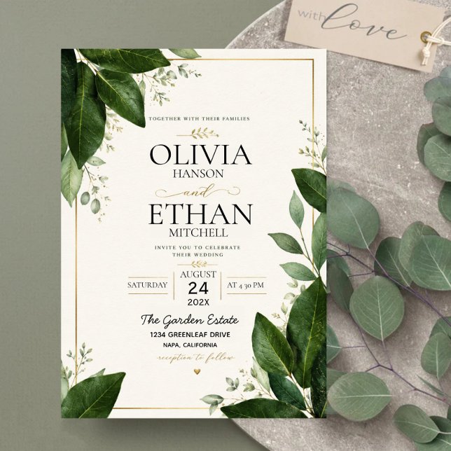 Convite Elegant Eucalyptus Greenery and Gold Accents (Criador carregado)