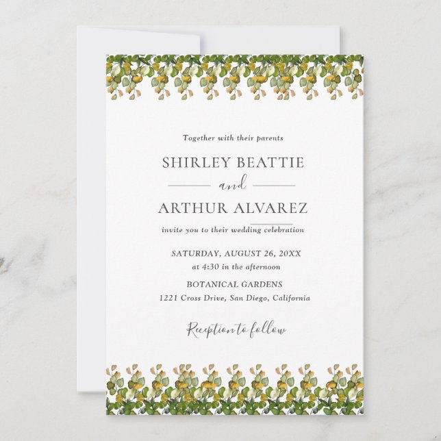 Convite Elegant Eucalyptus Greenery Wedding (Frente)
