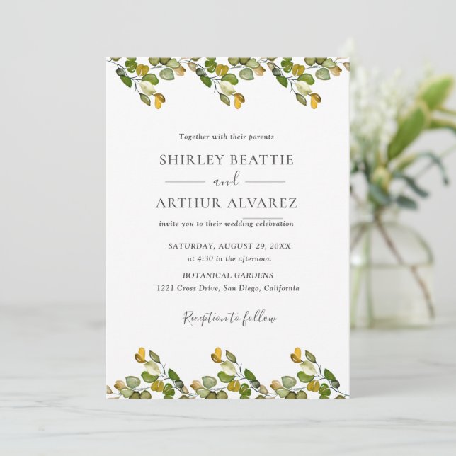 Convite Elegant Eucalyptus Greenery Wedding (Em pé/Frente)